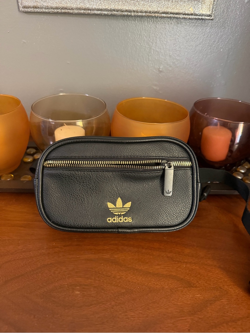 adidas Black Waist Bag with Gold Trefoil